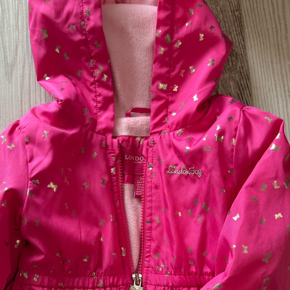 London fog pink girls coat with hood, size 2